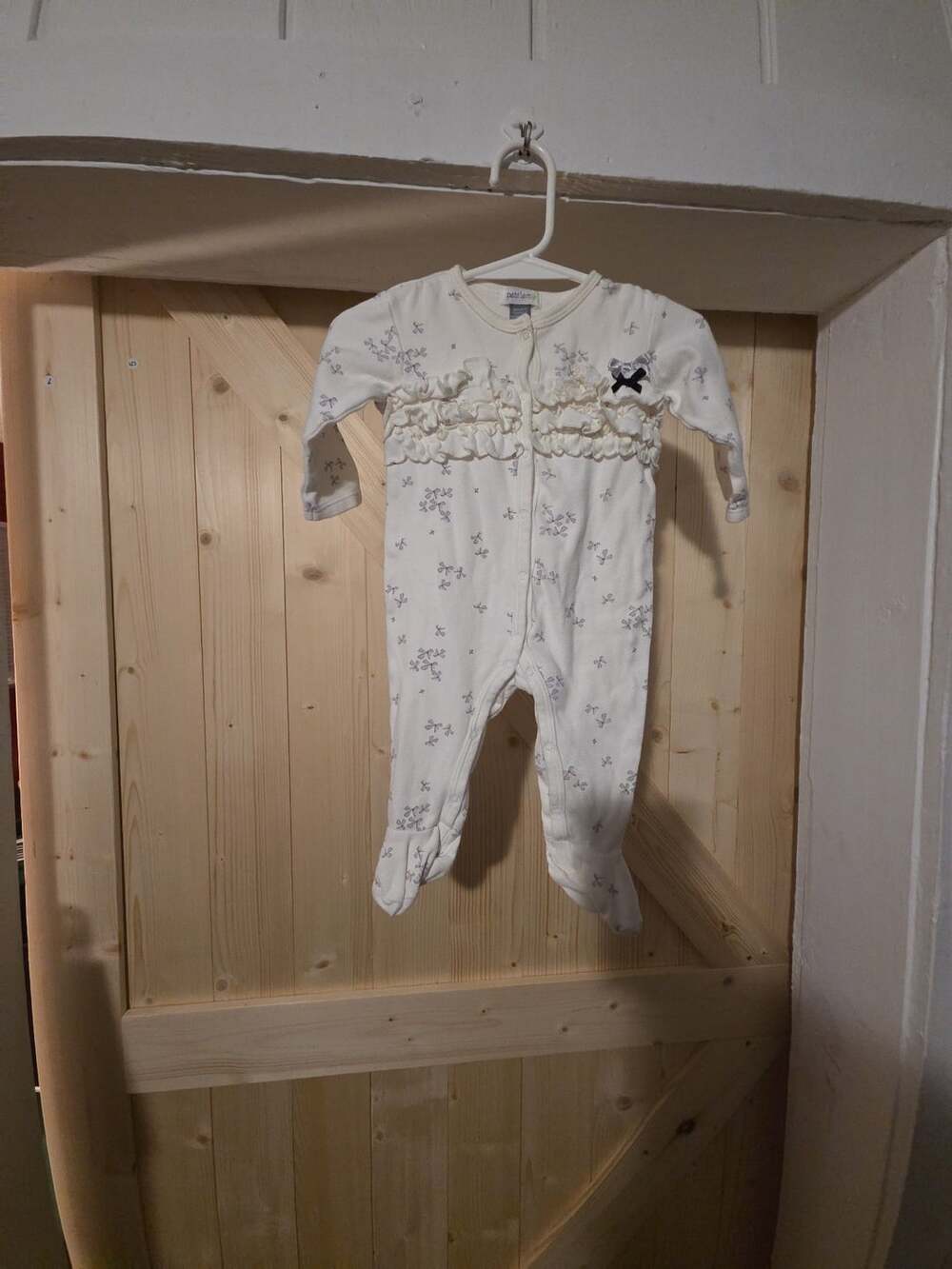 Petit Lem Romper Ruffle Footie Bows 0-3M White